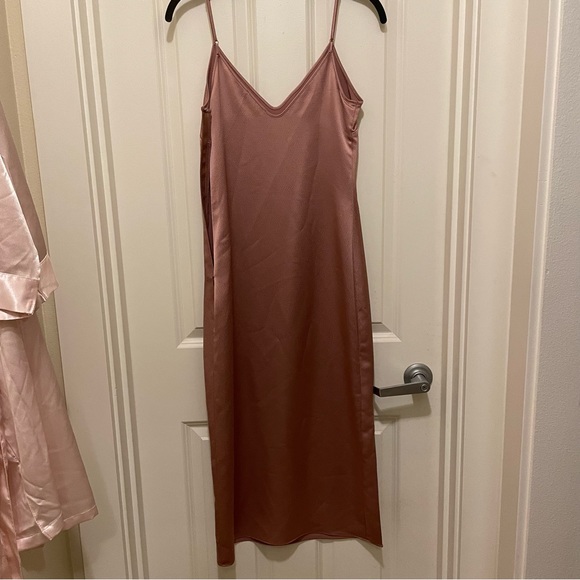 Trouvé Mauve Light Pink Slip Dress with Slit - Midi Slip Dress Size XS - Picture 9 of 9